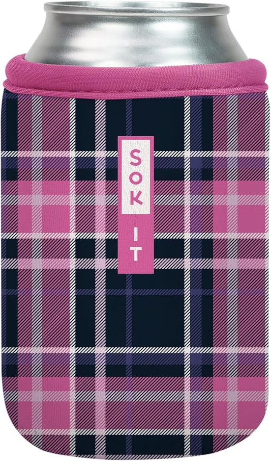 Sok It CanSok Sleeve for Beer & Soda Insulated Neoprene Cover (Berry Plaid, 12oz Can Sleeve)