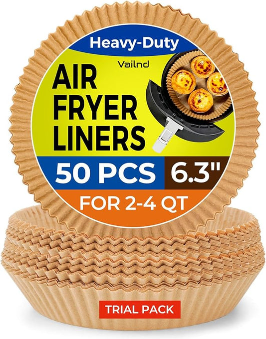 Air Fryer Liners for Najia, 50 PCS Air Fryer Paper Liners Disposable - 6.3 Inch Round Parchment Sheets for 2-4 qt Basket, Oil Proof Airfryer Paper Liner for Baking Cooking Food