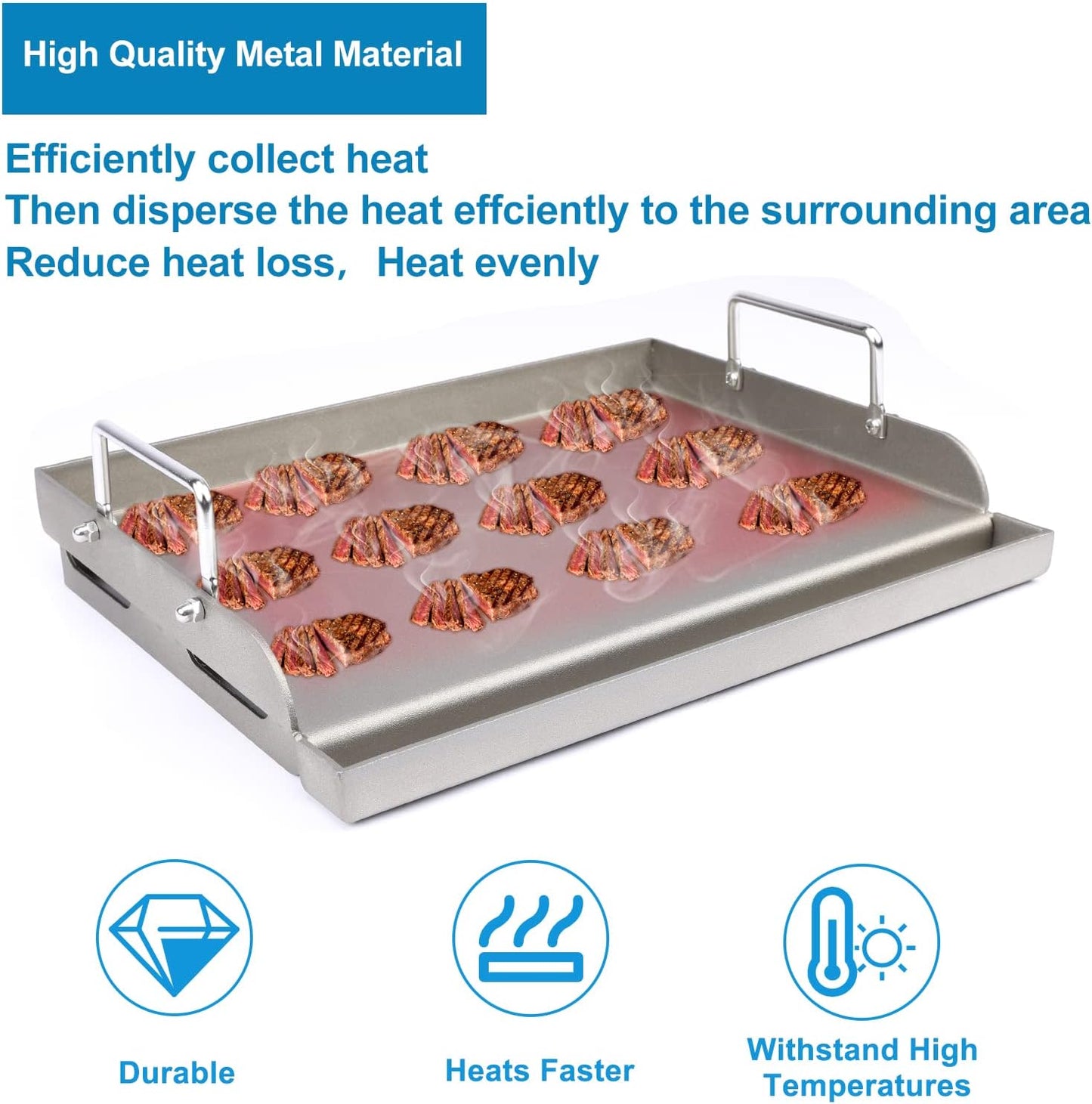 Uniflasy Cast Iron Griddle for Gas Grill Flat Top Griddle Insert for Outdoor Gas Grill, 25" x16" Cooking Skillet Plate Pan Teppanyaki for Charcoal/Electric Grills Fits Camping Tailgating Parties