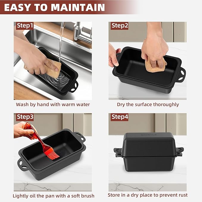 9×5 Inch Cast Iron Loaf Pan with Lid, 2 in 1 Loaf Bread Baking Pans for Homemade Bread, 2 Piece Set