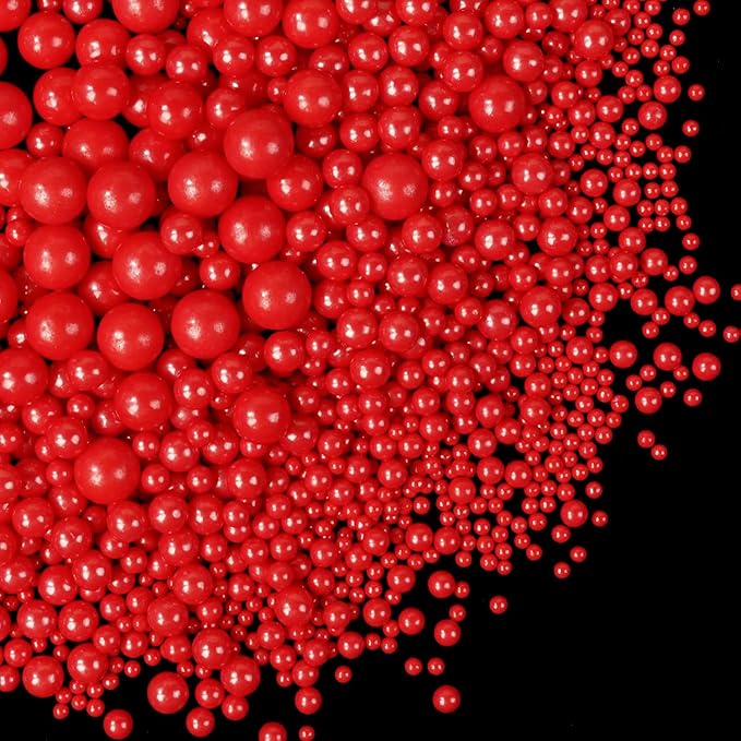 Dazzjoy Edible Christmas Red Pearl Sugar Sprinkles, Mix Size, 4.58oz, Red Sprinkles for Cupcake Decorating, Baking Cake Decorations, Wedding Party Valentines Easter Supplies