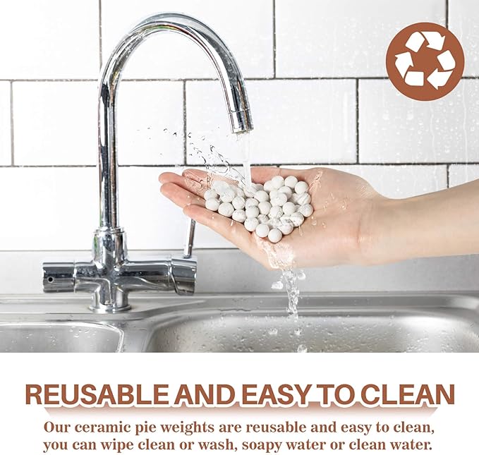 Sukh 1LB Pie Weights for Baking - Pie Crust Weights Ceramic Baking Beans for Reusable Natural Ceramic Stoneware Homemade Kitchen Must Have Round Household Steam Oven Stone