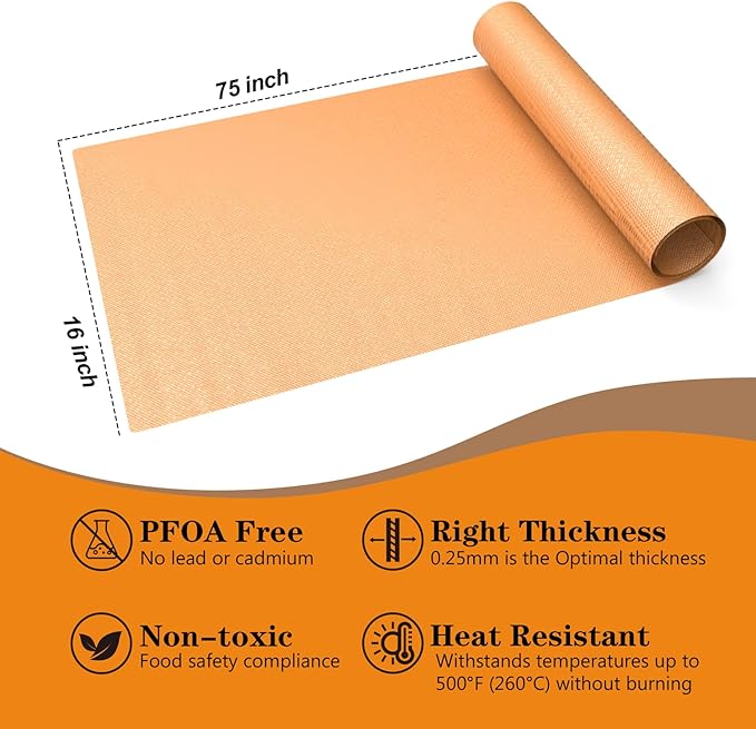 UBeesize 75 Inch Roll Reusable Copper Oven Liners for Bottom of Oven,Thick Heavy Duty Non Stick Teflon Oven Mats Cut to Custom Fit Electric, Gas, Toaster，Convection, Microwave Ovens and Grills