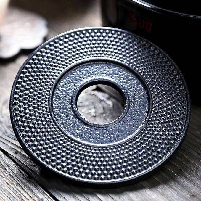 suyika Cast Iron Mat with Rubber Pegs/Feet for Japanese Tea Kettle Cast Iron Teapot Black Trivet 5.3in