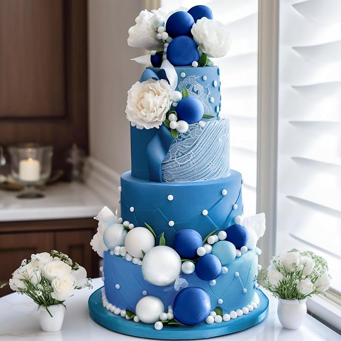 48 Pcs Balls Cake Topper Decorations Balloon Cupcake Toppers Foam Cake Topper Balls Cake Balls Decorations for Birthday Party Wedding Anniversary Cake Decorating (Royal Blue)