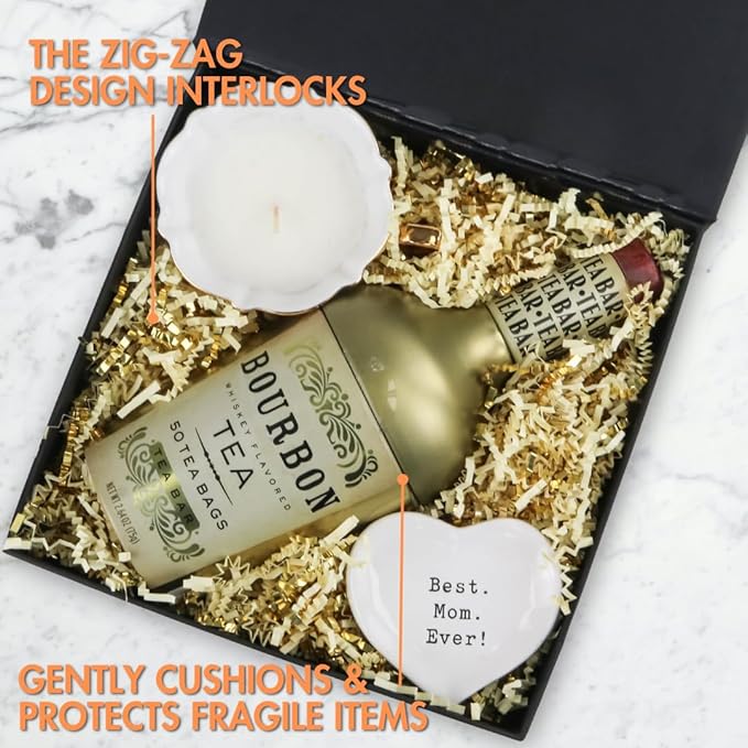 MagicWater Crinkle Cut Paper for Gift Baskets - 2LB - Vanilla & Gold - Perfect for Shredded Paper Filler, Basket Filler, Gift Boxes, Bridesmaid Gifts, Halloween Stuffers & More – For All Occasions