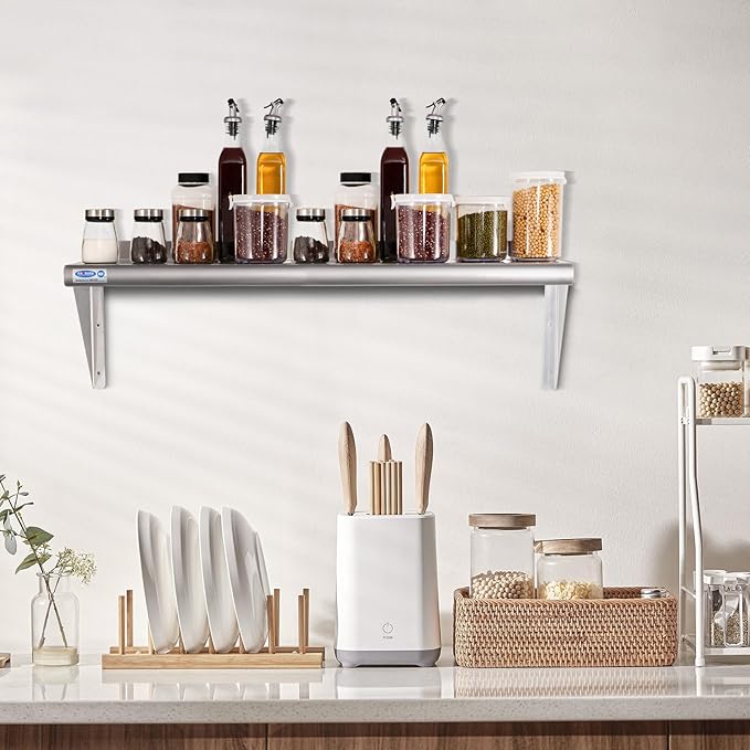 HARDURA Stainless Steel Shelf 18" x 60", 450lb Commercial Shelves Wall Mount Metal Shelving with Backsplash and Brackets for Kitchen, Restaurant, Laundry Room and Home