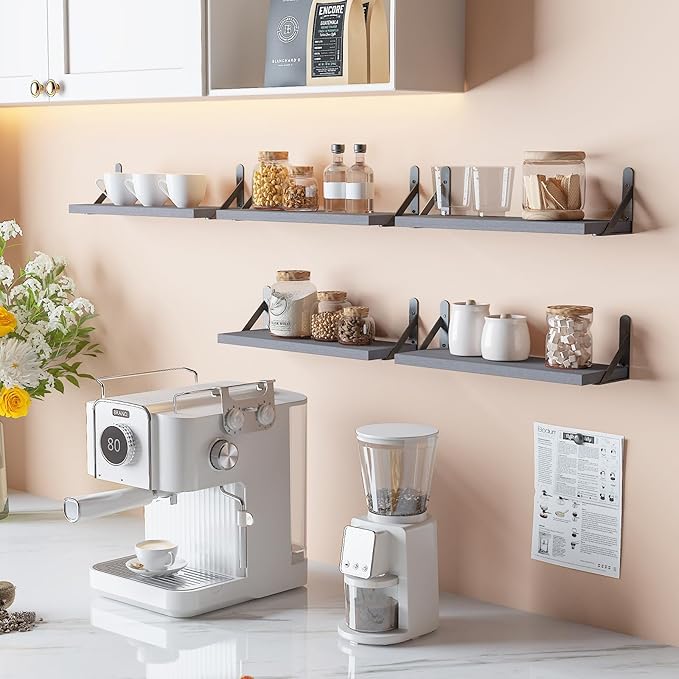 YGEOMER 16.5 Inch Floating Shelves for Wall, Farmhouse Wall Shelves for Bedroom, Bathroom Storage, Living Room and Kitchen Decor (Set of 6 Grey)