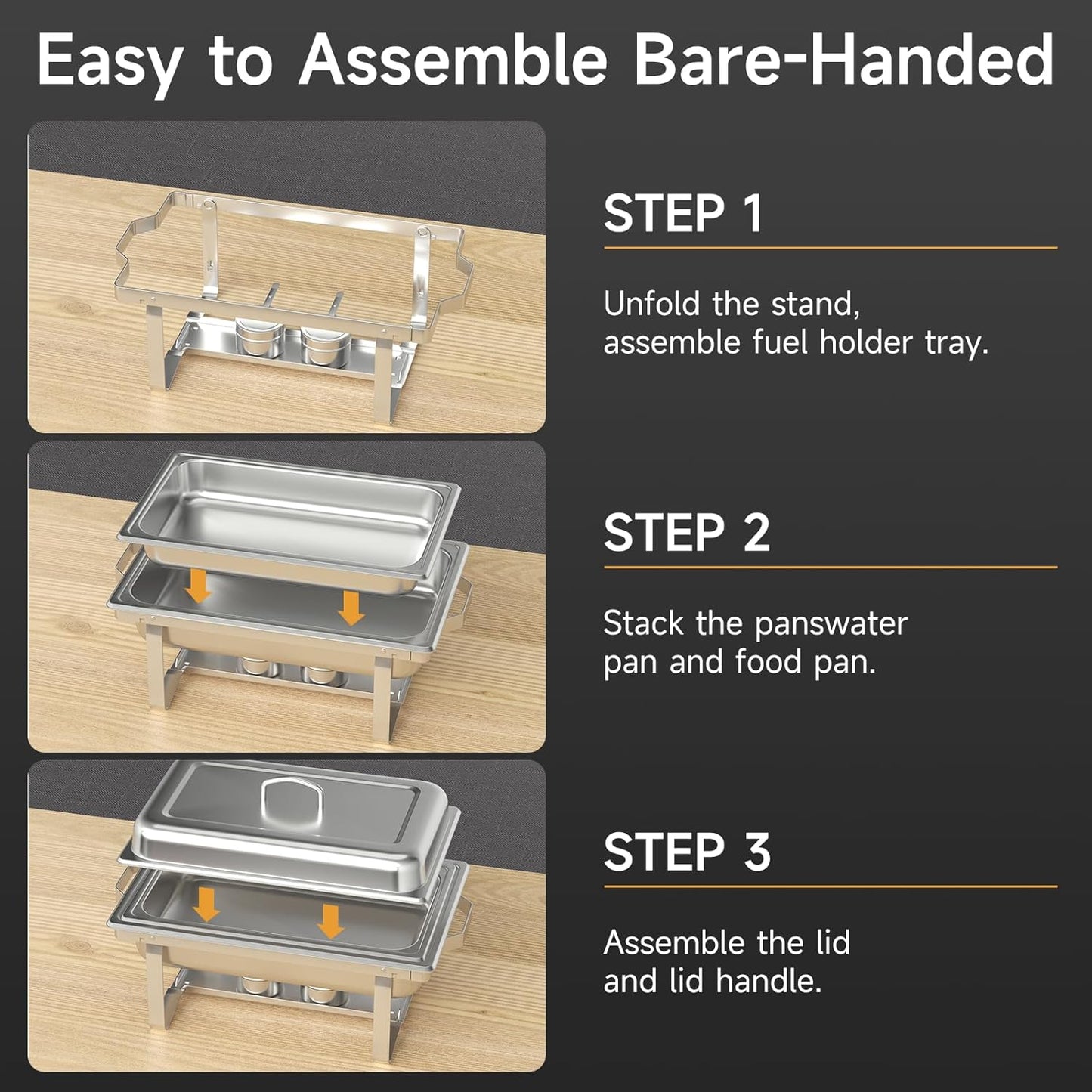 Chafing Dishes for Buffet 4 Pack, 9QT Chafing Dish High Grade Stainless Steel Chafer Complete Set,Steel Handle, Catering Events Complete Buffet Warmer Set (Silver, 2)