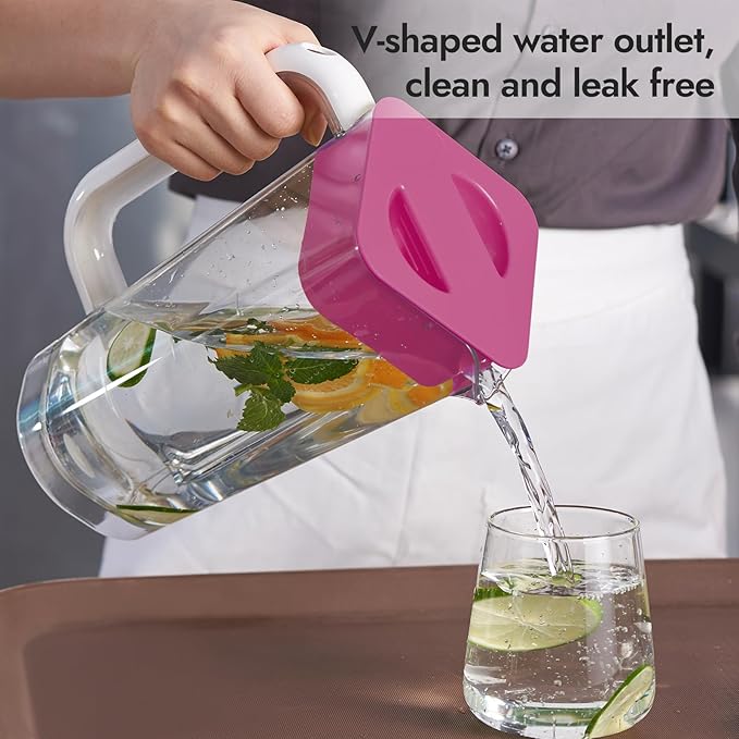 CURTA 1 Pack 2 Liters/68 oz Plastic Square Pitcher with Lid & Handle for Kitchen,ICED JUICE and Coffee Carafe Beverage Serveware, Acrylic Water Jug for Hot/Cold Drinks&lemonade