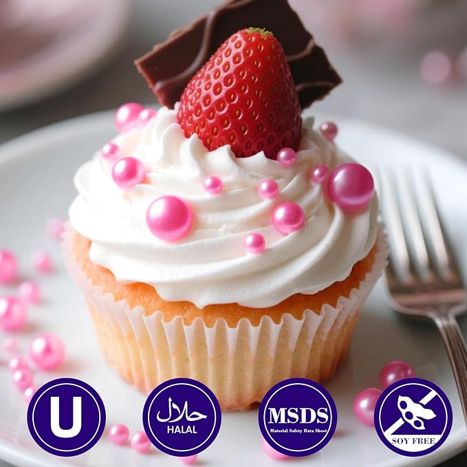 Dazzjoy Edible Hot Pink Pearl Sprinkles, Edible Sugar Candy, 130g/4.58oz, Pink Ball Pearls for Cake Decorating, Cupcake Toppers