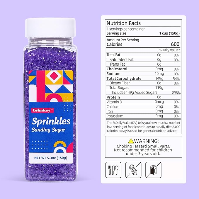 Purple Sanding Sugar for Baking Edible Sparkling Sugar Sprinkles Coarse Sugar Crystals for Valentine Cake Decoration Cookie Cupcake Topper Ice Cream Topping Supplies 150g/5.3oz