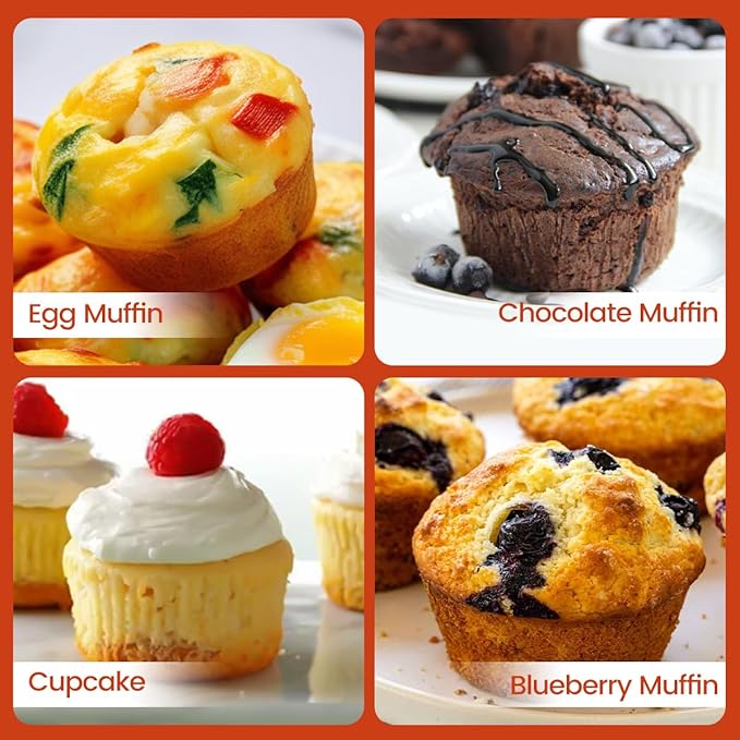 FUNBAKY Silicone Muffin Pan for Baking, Metal Reinforced Frame Muffin Pan Nonstick 12 Cups for Oven Baking Easy to Handle BPA Free