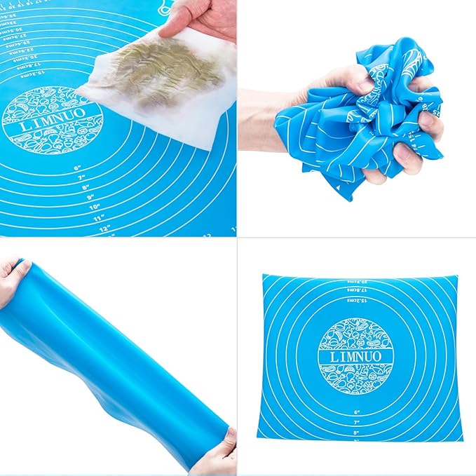 LIMNUO Silicone Baking Mat, Extra Thick Large Non Stick Pastry Mat Sheet for Dough Pie Crust Rolling Mats (Blue, M-16''(W)*20''(L))