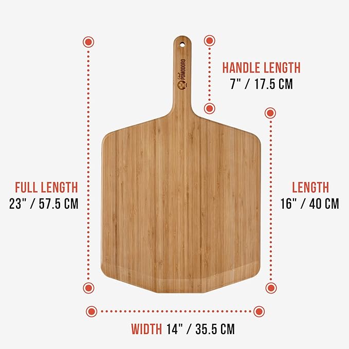 Chef Pomodoro Wooden Pizza Peel 14 inch, Homemade Wood Pizza Paddle, Board with with Handle, Indoor and Outdoor Oven Accessories, Spatula Gourmet Prep Shovel for Launching and Serving Pies and Bread