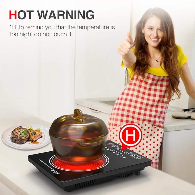 Electric Cooktop, Portable Electric Cooktop 1800W Single Burner Stove with LED Touch Screen, 8 Power & 8 Temperature Levels, Timer, 110V-120V Hot Plate for Home Camping