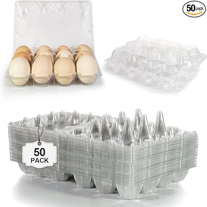 50 Pack Egg Cartons Cheap Bulk 12 Count - Holds 1 Dozen Clear Blank Egg Cartons for Chicken Eggs - Clear Empty Chicken Egg Carton for Fresh Medium Eggs