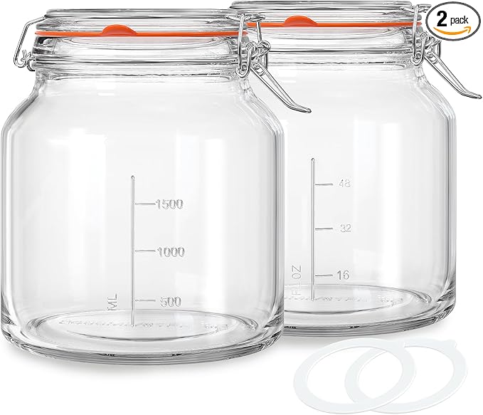 2 Pack 79oz Glass Jar with Lid(2350ML), 0.6 Gallon Mason Jars Wide Mouth with Airtight Lid, Glass Pickle Jar for Food Storage, Cookies, Pickling, Kombucha(Includes 2 Spare Seals)