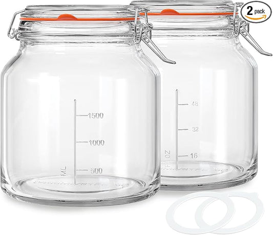 2 Pack 79oz Glass Jar with Lid(2350ML), 0.6 Gallon Mason Jars Wide Mouth with Airtight Lid, Glass Pickle Jar for Food Storage, Cookies, Pickling, Kombucha(Includes 2 Spare Seals)