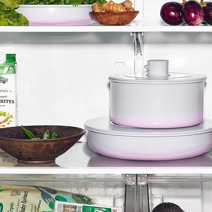 BytheTable Ombré Ceramic Titanium Non-Toxic, Nonstick Cookware Set 8-Piece Modular System with Removable Handle and Magnetic Lid, Magnetic Spatula, Eco-Friendly, Oven & Dishwasher Safe (Lavender)