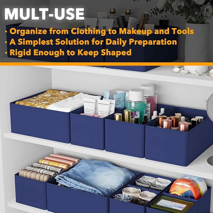 SpaceAid Drawer Organizer for Clothes, 12 Pack Dresser Drawer Organizer Bins, Closet Organizers and Storage Dividers for Clothing, Underwears, Socks (Blue)