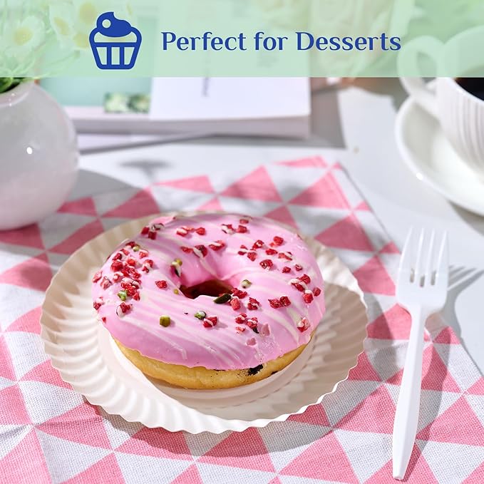 MUCHII 600 Count 6 Inch Paper Plates, White Uncoated Disposable Dessert Plates for Snacks, Cake, Candy