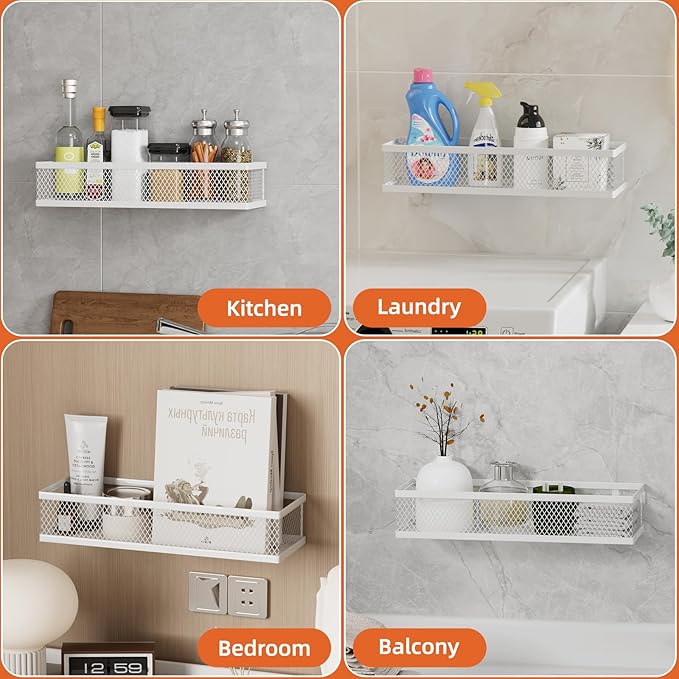 Spice Rack Wall Mount, 4 Pack Wall Spice Rack & Hanging Storage Baskets Organizer Wall Mount, Large Capacity Metal Spice Shelf for Kitchen Cabinet, Pantry Doors, Bathroom, Shower, Home Decor