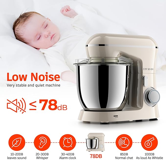 Stand Mixer, 5.5 Quart, 10 Speed Tilt-Head Food Mixer, Kitchen Electric Mixer with SS Bowl, Copper Motor, Beater, Dough Hook, SS Egg Whisk (450W Cream)