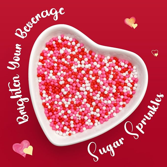 Pink Nonpareils Sprinkles, Edible Sprinkles For Cake Decorating, Pink Red and White Candy, 150g/5.29oz, Cupcake Topper, Cake Decoration, Mother's Day, Valentine's Day, Wedding Party Supplies