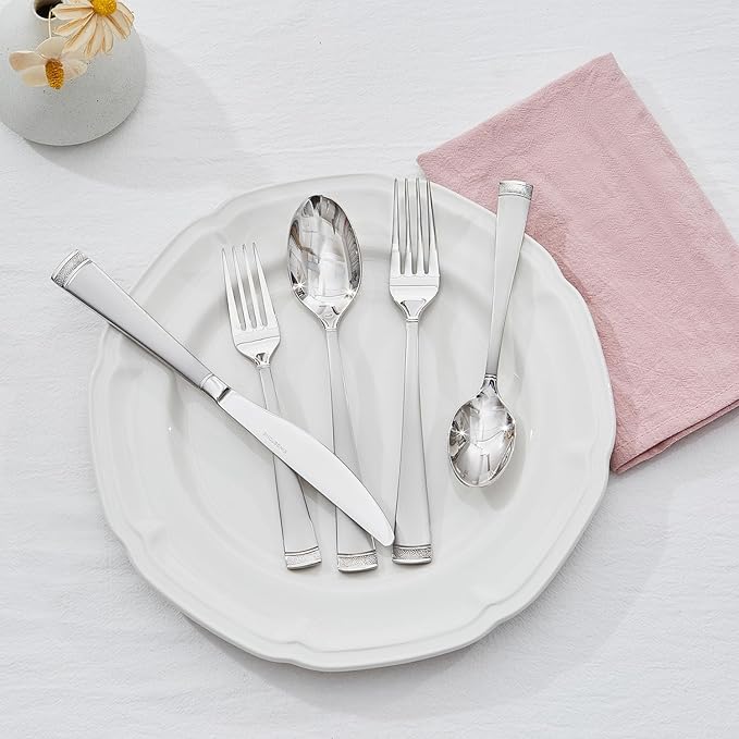 KINGSTONE Silverware Set, 40-Piece Flatware Set for 8, 18/10 Stainless Steel Cutlery Set with Bead Edge, Utensil for Kitchen, Home, Party, Wedding, Mirror Polished, Dishwasher Safe, Featured Gifts