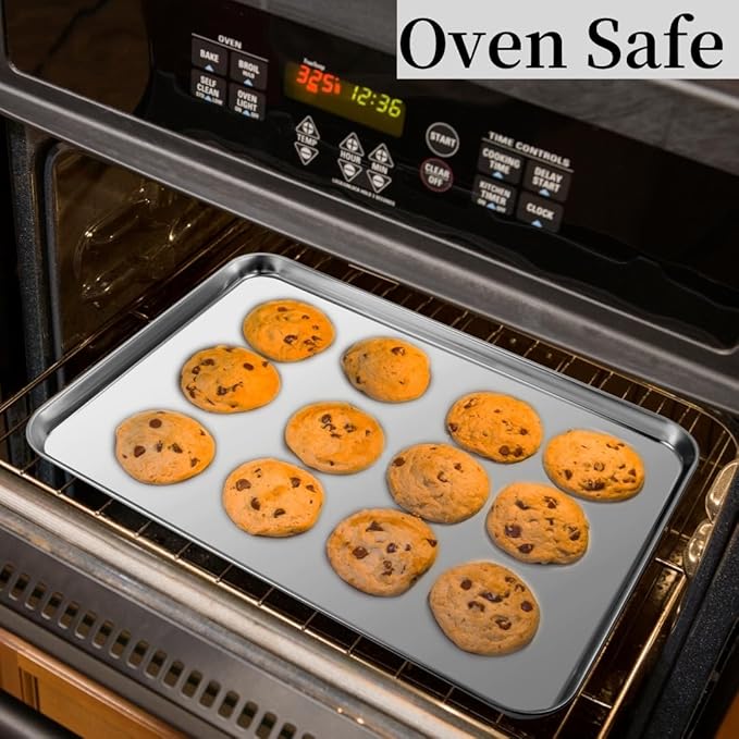 Baking Sheet Set of 3, Heavy-Duty Stainless-Steel Baking Pans, Cookie Sheets Cooking Trays for Oven, 3 Different Sizes (12/16/17.5 Inch)
