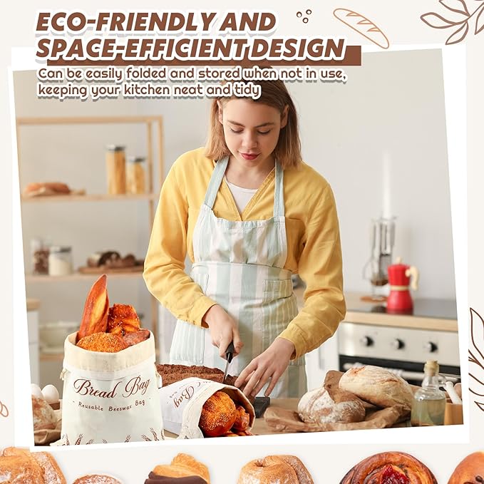 4 Pcs Beeswax Bread Bags for Sourdough Reusable Cotton Bread Storage Bags 13” x 17” Large Container Accessories for Homemade Loaf Keep Fresh Food Storage Gifts