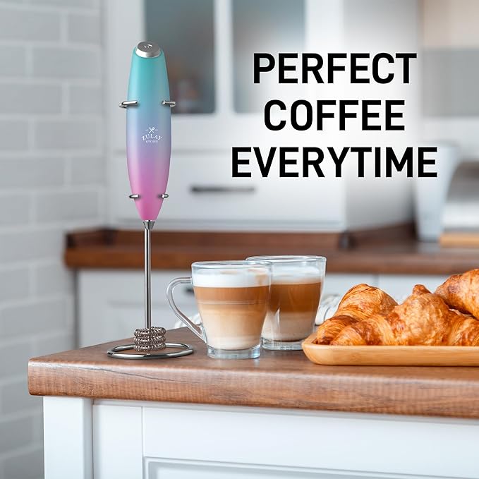 Zulay Kitchen Patented Tornado Triple Whisk Milk Frother with 4 Duracell Batteries – Handheld Foam Maker for Coffee, Lattes, Matcha & Hot Chocolate – Rich, Creamy Froth in Seconds