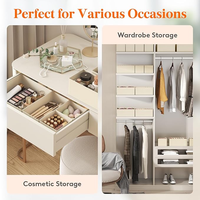 Lifewit 24 Pack Drawer Organizer, Dresser Underwear Drawer Organizer Bins, Foldable Fabric Closet Organizers, Storage Drawer Dividers, Dorm Room Essentials for Clothing, Socks, Towels, Ties Khaki