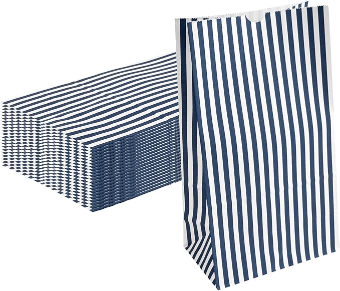 Restaurantware Bag Tek 12 LB Disposable Lunch Bags 100 Sturdy Take Out Bags - Flat Bottom Great For Restaurants Cafes And Bakeries Blue And White Paper Popcorn Bags Versatile For Grocery
