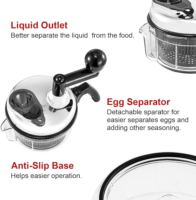 Geedel Hand Food Chopper, Vegetable Quick Chopper Manual Food Processor, Easy To Clean Food Dicer Mincer Mixer Blender, Rotary Onion Cutter for Garlic, Salad, Salsa, Nuts, Meat, Fruit, Ice, etc