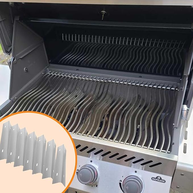 MixRBBQ Stainless Steel 7-Pack Heat Plates and 4-Pack Burner BBQ Replacement Part Kit for Prestige 500 and Napoleon Grill Rogue Series