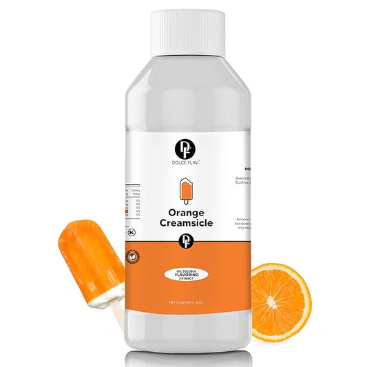 Dolce Flav Orange Creamsicle Extract - 8 Ounce Oil-Soluble Multipurpose Flavoring Ideal for Candy Making, Baking, Lip Balm, and Ice Cream - Perfect Kitchen Gift for Holidays