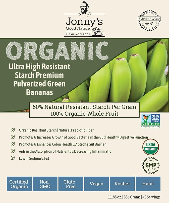Jonnys Good Nature Organic Ultra High Resistant Starch Premium Green Banana Flour | On Average [10x's] More Prebiotic Fiber Per Gram Than Other Green Banana Flours On The Market | 42 Servings