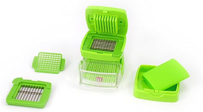 Garlic-A-Peel Garlic Press, Crusher, Cutter, Mincer, and Storage Container - Includes Silicone Garlic Peeler - Easy to Clean - Stainless Steel Blades – (Green), standard