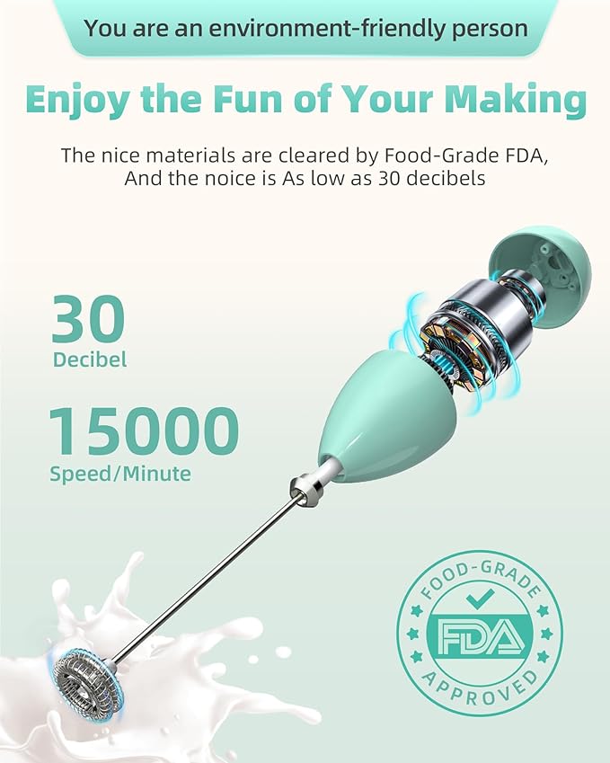 Milk Frother Handheld with Case,USB C Rechargeable Frother Wand for Coffee, Portable Electric Whisk with Stand,Waterproof Hand Drink Mixer Travel for Lattes, Cappuccino, Matcha, Egg (Teal)