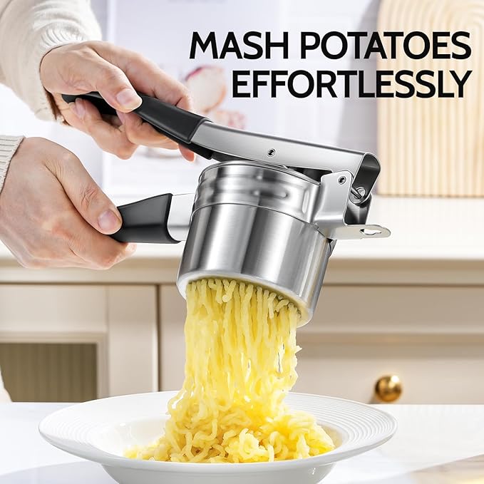 Potato Ricer, Sopito Stainless Steel Potato Masher with 2 Interchangeable Cups for Mashed Potatoes, Heavy Duty Kitchen Gadget for Home Use