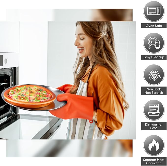 Thenshop 8 Pieces 12 Inch Pizza Pans Bulk Stainless Steel Sets Round Bakeware Pizza Trays for Oven Kitchen Baking Home Restaurant Picnics Holiday Activities Safe Sturdy Reusable Easy Clean(Silver)