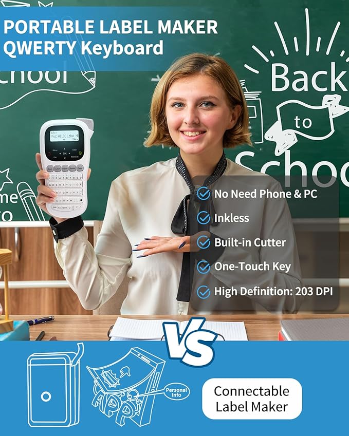 Label Maker, H1100 Label Maker Machine with-Tape, Portable Label Machine with Backlight Screen, Handheld Labeler Includes USB-C for Power, Multiple Font Icon for School Office Organization
