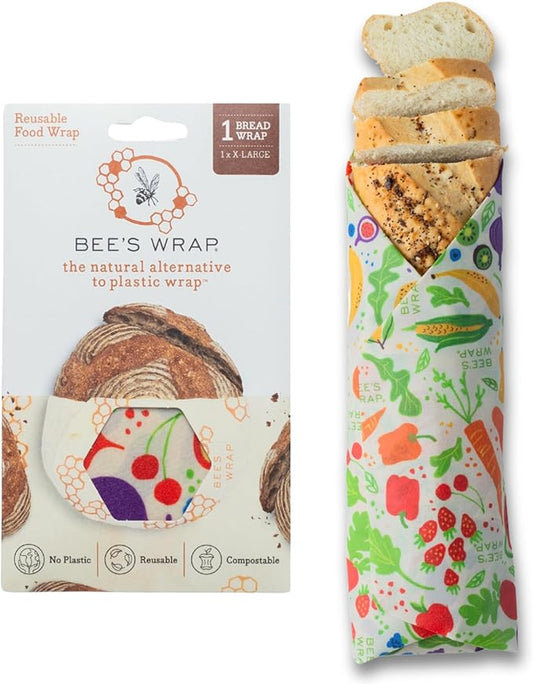 Bee's Wrap Beeswax Wraps for Food - Garden Party Bread Wrap - Made in USA Reusable Bread Storage Bags - Organic & Eco-Friendly Alternative to Aluminum Foil, Sourdough Bags & Plastic Wrap