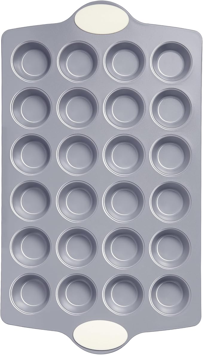 BRONYPRO Ceramic Mini Muffin Pan, 24-Cup Nonstick Aluminized Steel Cupcake Pans, Healthy Non-Toxic Ceramic Coating Mini Muffin Tin, 1Pack Cup Cake Pans for Baking Cream