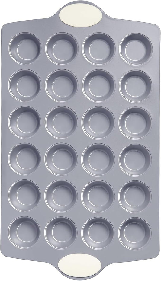 BRONYPRO Ceramic Mini Muffin Pan, 24-Cup Nonstick Aluminized Steel Cupcake Pans, Healthy Non-Toxic Ceramic Coating Mini Muffin Tin, 1Pack Cup Cake Pans for Baking Cream