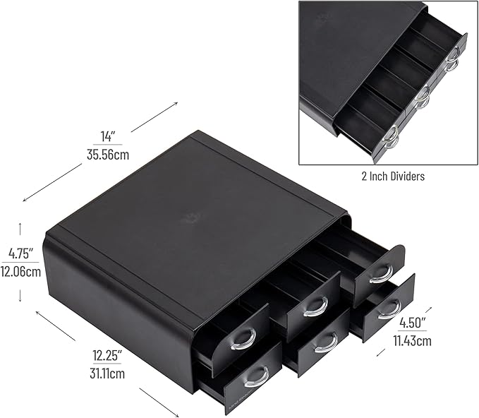 Mind Reader Single Serve Coffee Pod Organizer with 2 Drawers, 72 Pod Capacity, Countertop, 14"L x 12.25"W x 4.75"H, Black