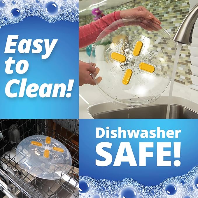 Magnetic Microwave Cover for Food | Clear Microwave Splatter Cover | Microwave Plate Cover with Steam Vents | Food Grade Dish Cover | BPA-Free | Dishwasher Safe | Orange