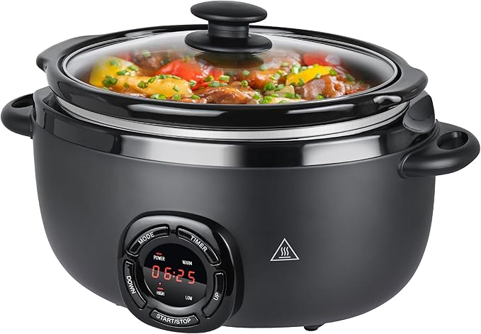 7 Quart Slow Cooker, Electric Slow Cooker Oval with Nonstick Removable Inner Ceramic Pot, Programmable with 3 Temp Settings